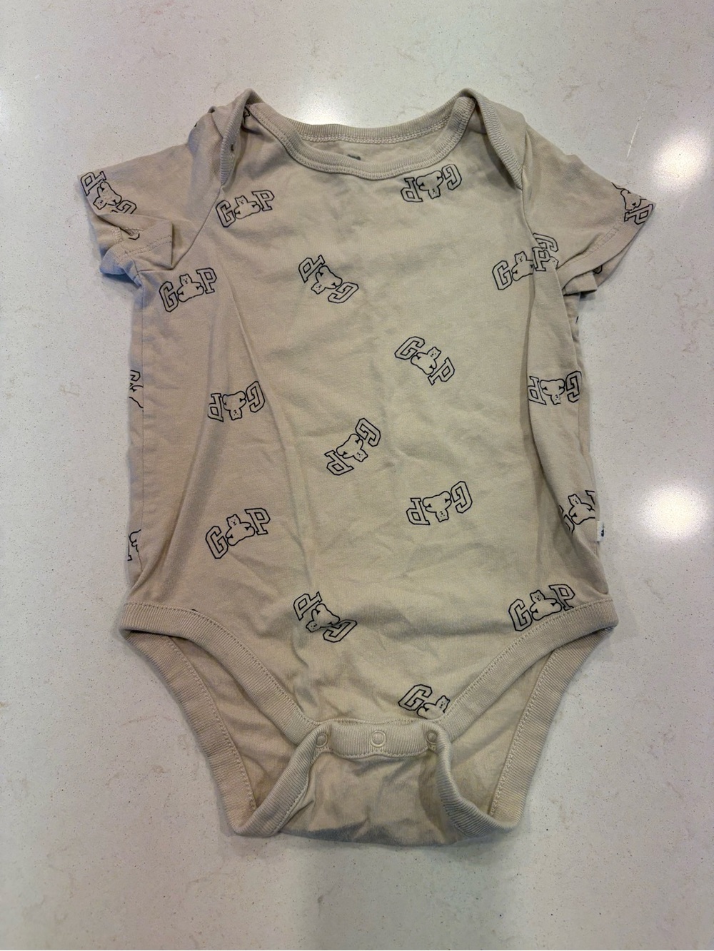 GAP Beige Logo-Print Baby One-Piece
